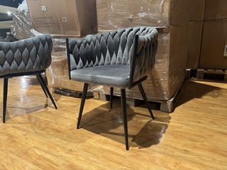 Set van 6 eetkamerstoelen, taupe velvet, zwarte poten